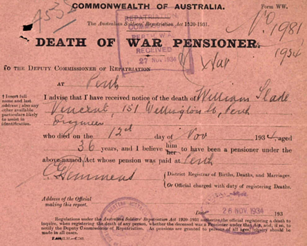 Death of a War Pensioner
